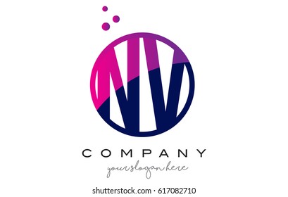 NV N V Circle Letter Logo Design with Purple Magenta Dots Bubbles Vector Illustration