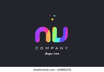 nv n v  creative rainbow green orange blue purple magenta pink artistic alphabet company letter logo design vector icon template