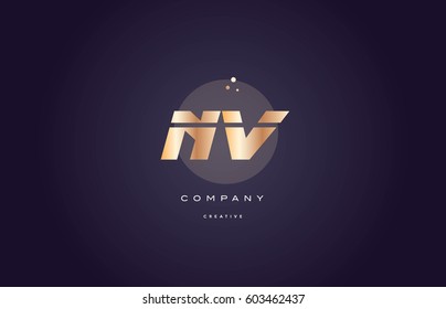 nv n v  gold yellow golden metal metallic bold luxury product modern creative gradient alphabet company logo design vector icon template