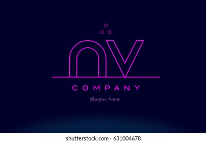 nv n v letter alphabet text pink purple dots contour line creative company logo vector icon design template