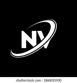 NV N V letter logo design. Initial letter NV linked circle uppercase monogram logo black and white. NV logo, N V design. nv, n v