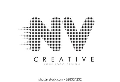 NV N V Letter Logo Design with Black Dots and Bubble Trails.