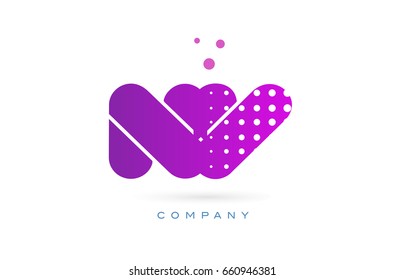 nv n v pink dots dotted letter logo alphabet creative company vector icon design template