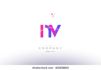 nv n v  pink purple modern creative gradient alphabet company logo design vector icon template