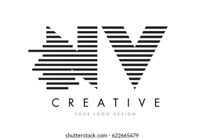 NV N V Zebra Letter Logo Design with Black and White Stripes Vector
