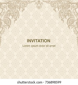 nvitation background or greeting card frame and border design vector decoration in classic art style template illustration eps 10