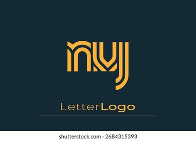 NVJ Creative Diseño de Logo de Letra Moderna Única. Diseño elegante del logotipo del monograma con los Elementos decorativos y la tipografía