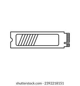 Unidad de estado sólido (SSD) NVMe M.2 PCI-Express (PCI-E) en el icono de esbozo de esquema. Ilustración vectorial de la computadora periférica en estilo de moda. Recursos gráficos editables para muchos fines.