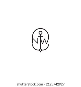 NW creative letter logo design in anchor concept with high quality professional design that will print well across any print media