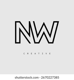 NW Creative Letter Logo – Minimal Line Monogram in Black Outline for Modern Branding Identity Design.