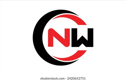 NW letra inicial icono de círculo creativo swoosh logotipo de diseño vector. monograma, membrete, círculo, caligrafía, símbolo, emblema, elegante, abstracto, marca de palabras, signo, arte, tipografía, icono, mínimo, premium