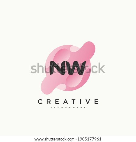 NW Initial Letter logo icon design template elements with wave colorful art.