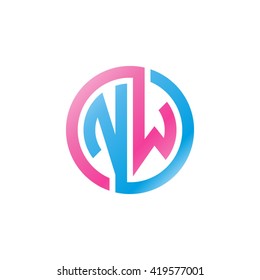 NW initial letters looping linked circle logo blue pink
