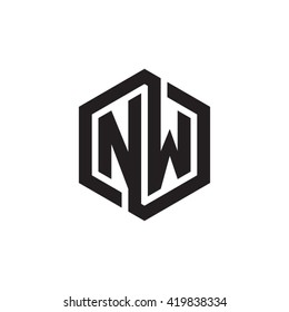NW initial letters looping linked hexagon monogram logo