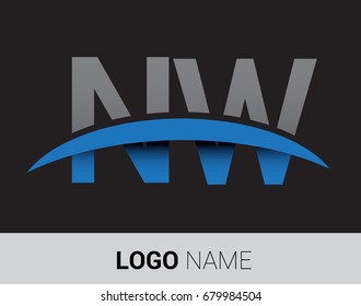 NW initial logo company name colored grey and blue swoosh design.