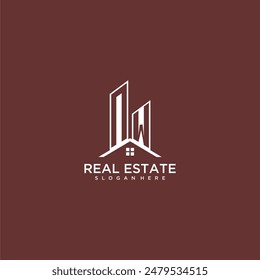 Nuevo edificio de monograma inicial y logotipo de techo para bienes raíces