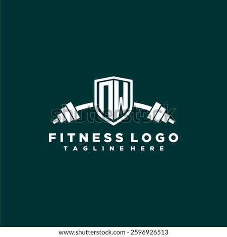 NW initial monogram for fitnes or gym logo with creative shield and barbell design