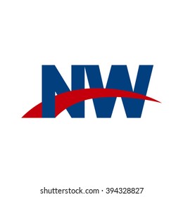 NW initial overlapping swoosh letter logo blue red