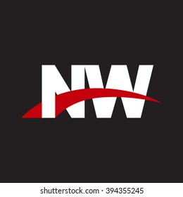 NW initial overlapping swoosh letter logo white red black background