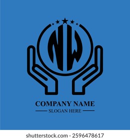 NW initials held within hands, symbolizing trust and protection. The circle represents unity, while stars highlight excellence and ambition.