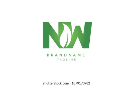 NW leaf organic Alphabet initial Letter Monogram Icon Logo vector illustration