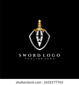 NW carta monograma de luxo para escudo e espada estilo imagem