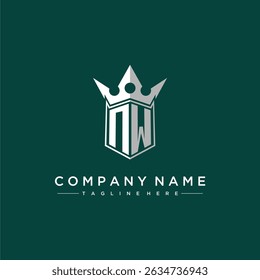 NW letter monogram initial logo for shield and crown design
