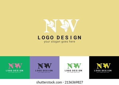 NW letters eco logo with leaf. Vector typeface for nature posters, eco friendly emblem, vegan identity, herbal and botanical cards etc. Ecology NW letters logo with leaf.