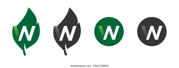 NW logo design with leaf icon shape. Initial NW logo nutrition business brand design concept in green color