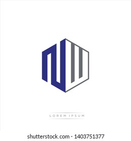 NW Logo Initial Monogram Negative Space Design Template With Blue Navy and Grey color
