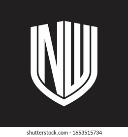NW-Logo-Monogramm mit Emblem-Schild, einzeln auf schwarzem Hintergrund