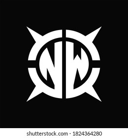 NW Logo monogram with four pieces circle slice design template on Black Background
