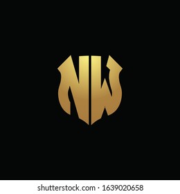 NW logo monogram with gold colors and shield shape design template