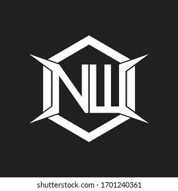 Monograma de logotipo de NW con hexágono y plantilla de diseño de forma de cuatro ejes