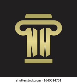 NW Logo monogram with pillar style design template with gold colors