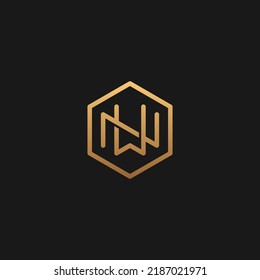 NW monogram logo inside hexagon frame with gold color