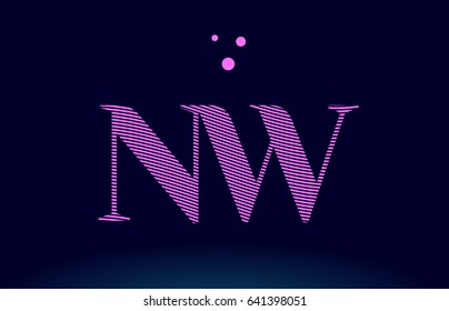 nw n w alphabet letter logo pink line stripes magenta purple blue font creative text dots company vector icon design template