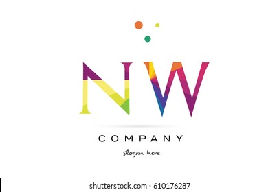 nw n w  creative rainbow colors colored alphabet company letter logo design vector icon template
