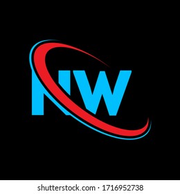 NW N W letter logo design. Initial letter NW linked circle upercase monogram logo red and blue. NW logo, N W design. nw, n w