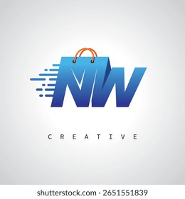 NW Shopping Monogram – Fast Delivery E-commerce Logo with Bag Icon and Digital Branding for Online Store, Retail and Logistic Identity
