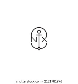 Diseño de logotipo de letra creativa NX en concepto de ancla con diseño profesional de alta calidad que se imprimirá en cualquier medio de impresión