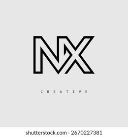 NX Creative Letter Logo - Minimal Line Monogram in Schwarz für modernes Markenidentitätsdesign.