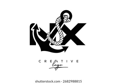 NX Creative Monogram Latter Logo with Anchor and Rope Design
