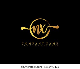 NX initial handwriting logo circle template vector