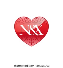 N&X initial letter logo with ornament heart shape