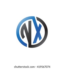 NX initial letters looping linked circle logo black blue