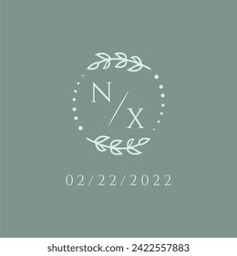 NX initial modern monogram wedding with creative circle line