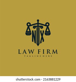 NX initial monogram for lawfirm logo with sword and scale