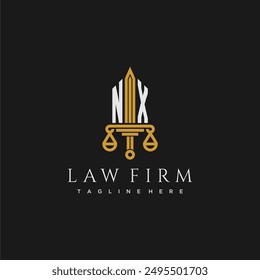 NX initial monogram for lawfirm logo with sword and scale