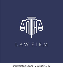 NX Initial-Monogramm für Anwaltslogo mit Skala, Vektorbild
